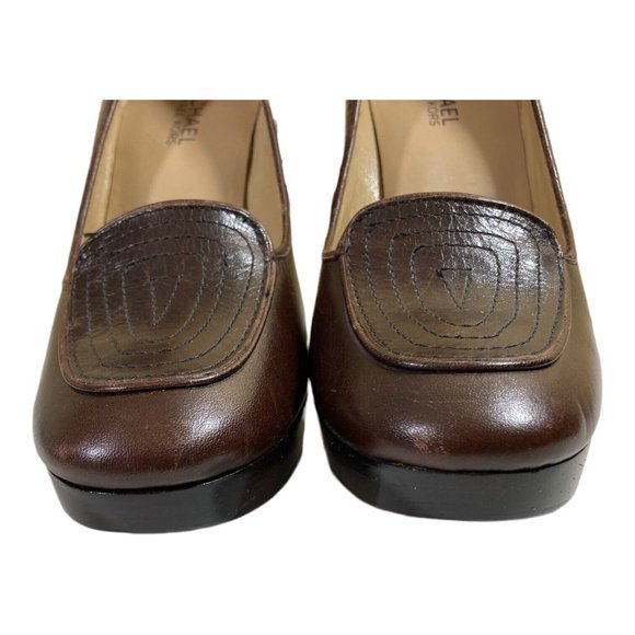 Michael Kors Brown Leather Round Toe Platform Chunky Heels Pumps 6.5M - Picture 3 of 10
